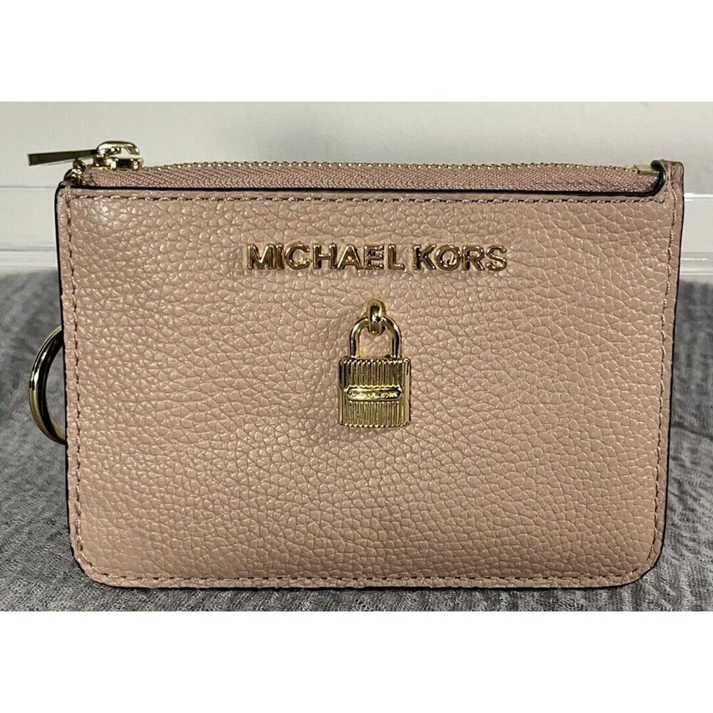 Women's Keychain Coin Pouch ID CC Slots Michael Kors Adele Tan Name Logo